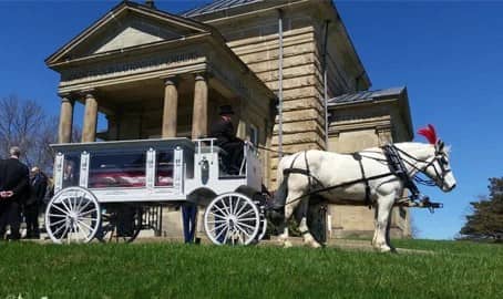  Our one of a kind horse drawn funeral coach during a funeral in East Liverpool, OH