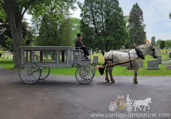 Our one of a kind Horse Drawn Hearse before a funeral in East Liverpool, OH