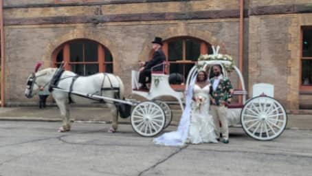 Cinderella Carriage after a wedding at the B&O Station Banquet Hall in Youngstown, OH