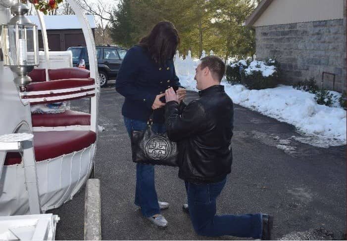 Our one of a kind Cinderella Carriage during a proposal in Sharon PA