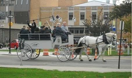 Our one of a kind Limousine Carriage while filming a movie in Erie PA