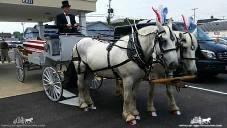Caisson Hearse at rest during a funeral service in Coshocton, OH