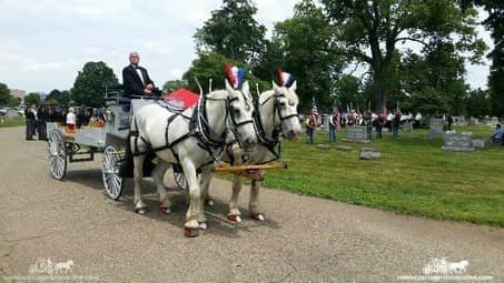 Caisson Hearse and team of Percherons at a graveside service in Coshocton, OH