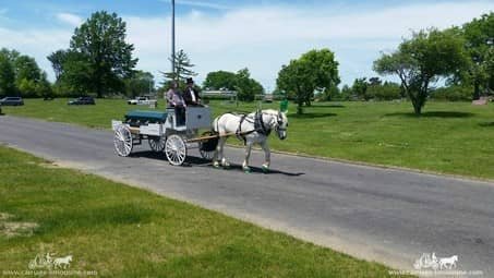 Side view of the Caisson Hearse during a funeral in Brook Park, OH
