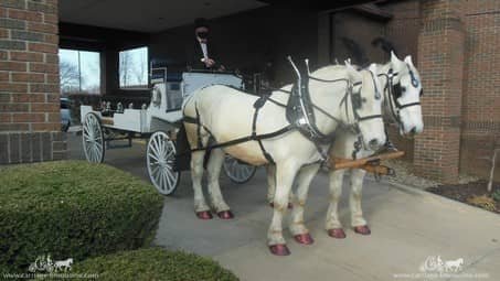 Caisson Hearse in procession at a funeral service in Akron, OH