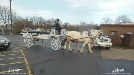 Horse-drawn Caisson Hearse on approach at a funeral in Akron, OH