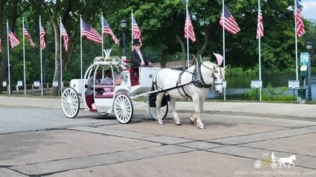 Bride making her ceremony entrance in the Cinderella Carriage in Berea, OH