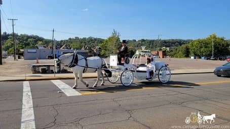 Heading to the reception in the Cinderella Carriage in Steubenville, OH