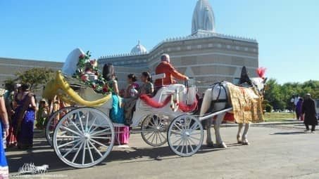 Groom and family processing to the wedding in the Indian Wedding Carriage in Brunswick, OH