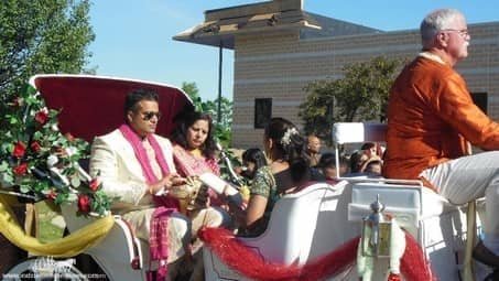 Groom and family approaching the venue in the Indian Wedding Carriage in Brunswick, OH