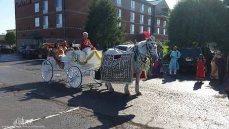 Groom arriving with family in the Indian Baraat Carriage in Canonsburg, PA