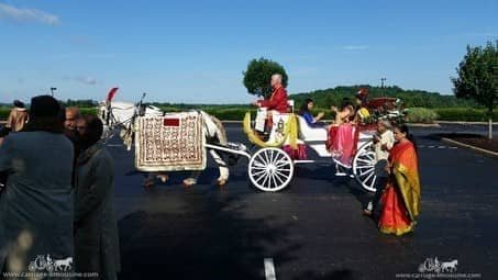 Groom celebrating with family in the Indian Baraat Carriage in Canonsburg, PA
