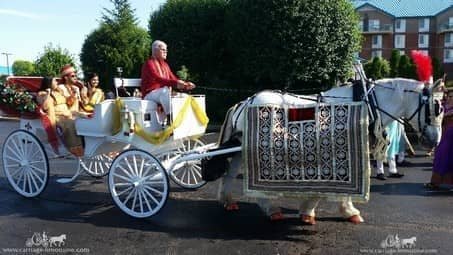 Groom and family celebrating in the Indian Baraat Carriage in Canonsburg, PA