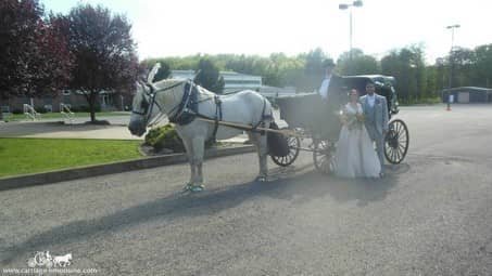 The Bride and Groom pose with our Princess Carriage in Meridian, PA